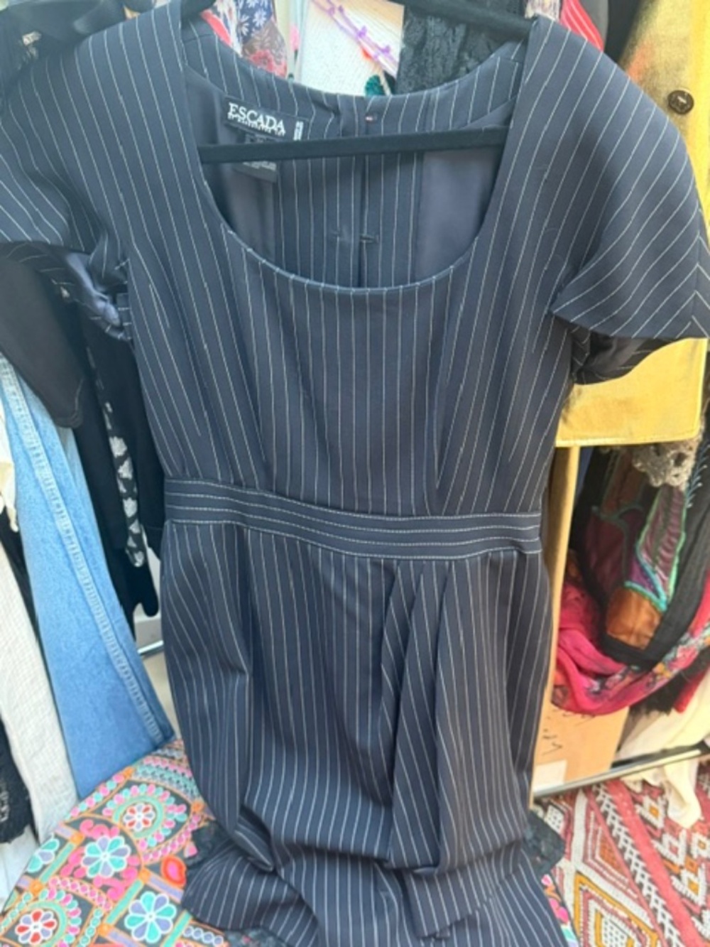 Vtg Escada Pin Stripe Dress
